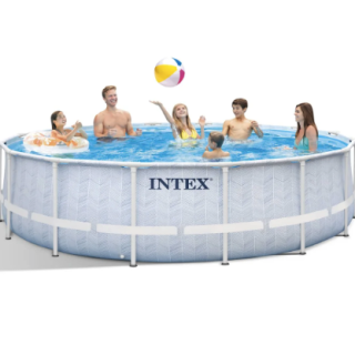 Piscina Estructural Redonda INTEX Prism Frame Chevron 488 x 122 cm, 19.156L, con Bomba, Escalera, Cobertor y Tapiz